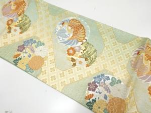 蜀江に松喰い鶴・花丸模様織り出し　袋帯